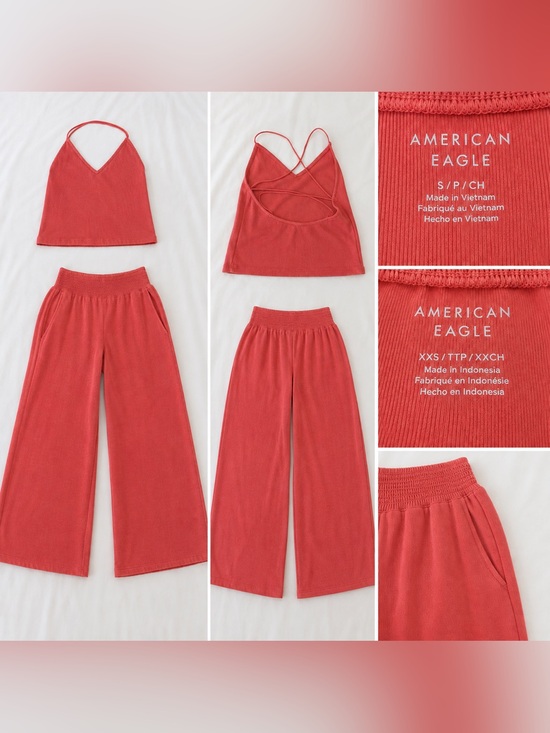 American Eagle Outfitters Pants - American Eagle Outfitters Coral-Red Ribbed Cami & Wide-Leg Lounge Set